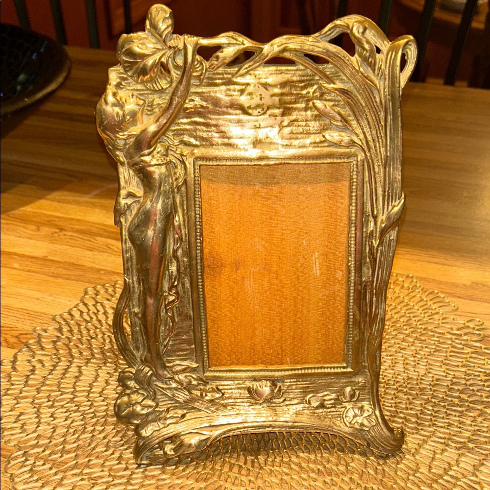 Heavy , ornate brass Art Nouveau standing frame